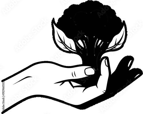 Gentle hand cradles a flourishing tree, symbolizing growth and care
