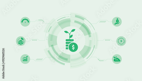 Sustainable investment concept with plant growing from coin representing green finance, ESG investing and environmentally responsible financial growth.