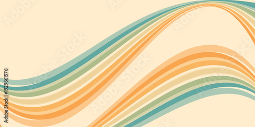 Abstract background of rainbow groovy Wavy Line design in 1970s Hippie Retro style. Vector pattern ready to use for cloth, textile, wrap and other.