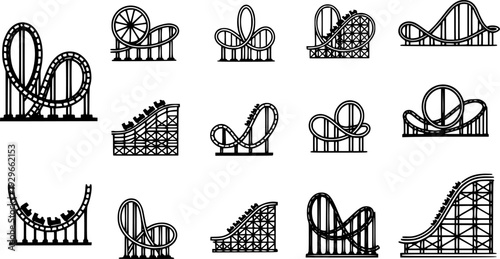 Rollercoaster silhouette vector. Rollercoaster Black flat icon illustration
