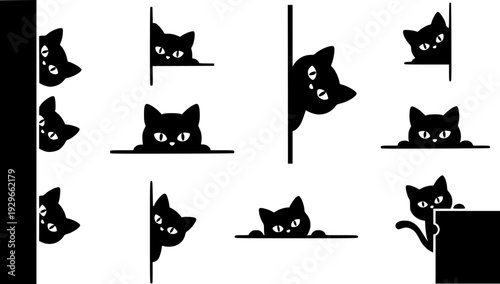 A cat peeking clip art silhouette vector art illustration
