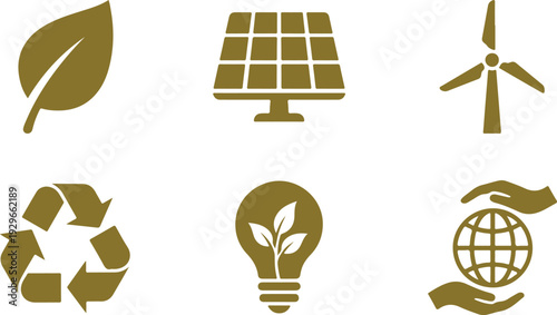 Set of 6 Green Energy and Ecology Icons Vector