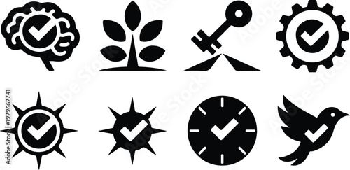 Check Collection Silhouette Icon Set Check Mark Typography Silhouette Icon Pack