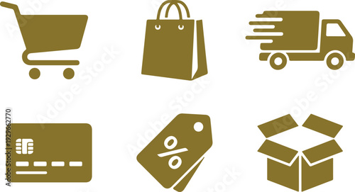 Set of 6 gold e-commerce shopping icons vector