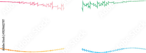 Multicolored ecg heartbeat lines in different colors isolated on transparent background