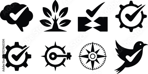 Check Collection Silhouette Icon Set Check Mark Typography Silhouette Icon Pack