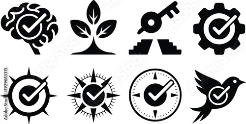 Check Collection Silhouette Icon Set Check Mark Typography Silhouette Icon Pack