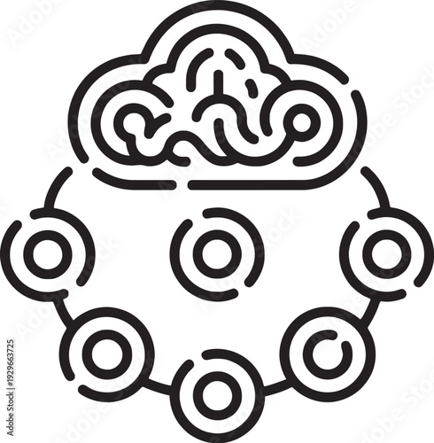 Abstract illustration of interconnected neural network with central brain element Vector