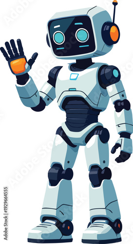 robot umanoide uomo donna che saluta stop alt vettoriale 