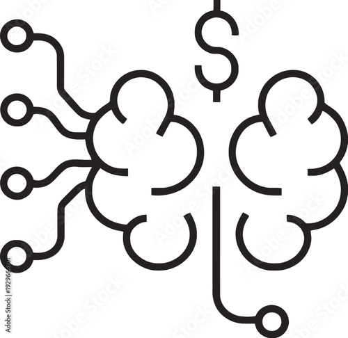 Digital illustration of interconnected money and cloud network symbols Vector