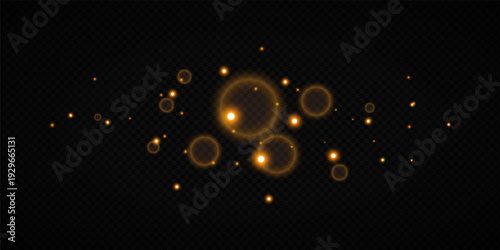 Glowing Golden Star Light Effect with Sparkle Rays and Lens Flare Illumination on Transparent Background