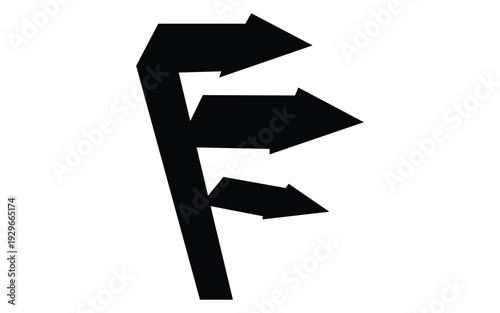 Abstract letter f shape formed by three distinct forward pointing arrows