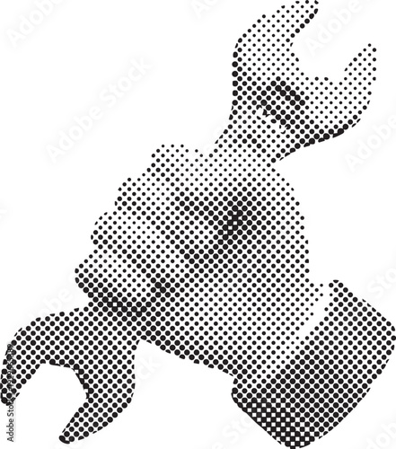 A VECTOR Halftone image of a hand holding a large hardware 