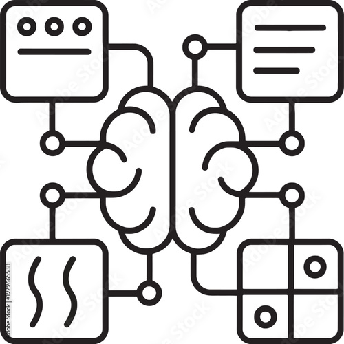 Interconnected systems and data flow between various technological components and devices Vector