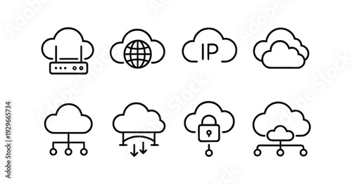 Cloud computing and network icons for data storage, internet, and security
