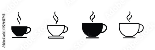 Coffee cup icons with steam, vector illustrations of hot beverages for cafes, restaurants, and relaxation themes