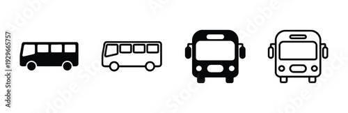 Collection of bus icons solid and outline variations for transportation themes