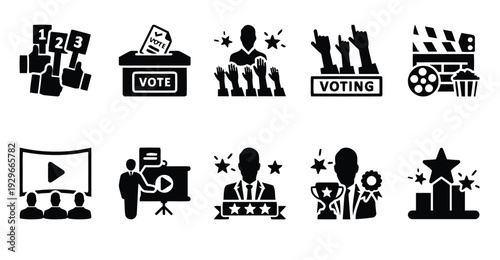 Collection of cinema and voting icons for entertainment and public decision