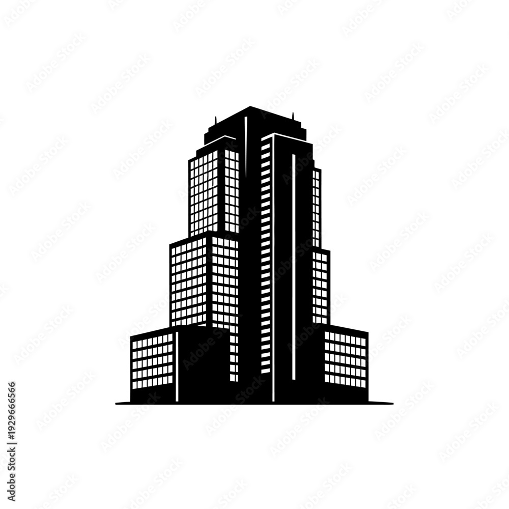 Obraz premium Commercial Office Building Tower Black Vector Silhouette