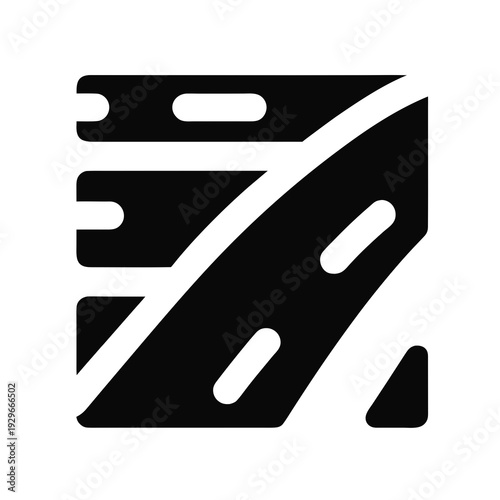 A black and white icon of a road with lanes