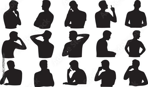 Black silhouettes of people in various poses and activities