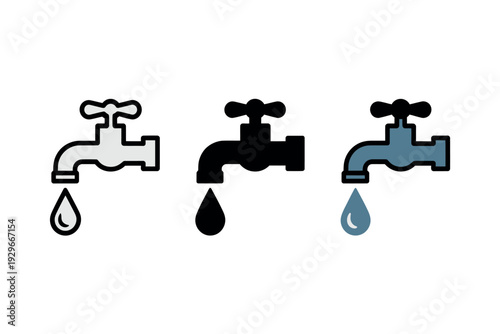 Colorful Faucet Icons with Water Drops