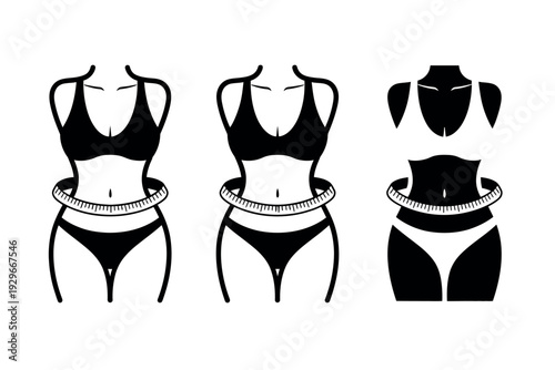 Black and White Female Body Shapes with Measuring Tape Around Waist
