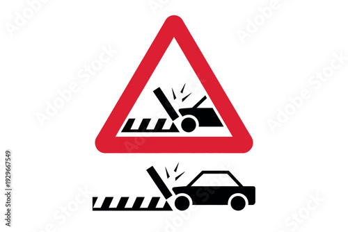 Road Sign Warning of Car Crash, Traffic Alert, Safety Symbol, Warning Sign