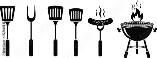 Barbecue grill with utensils and hot dog outdoor cooking summer food bbq tools