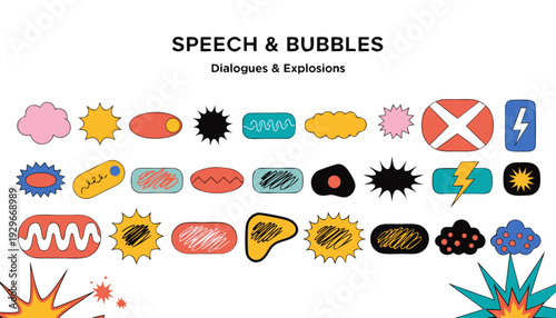 Blank Comic Chat Bubbles and Impact Explosion Stickers Vector Pack