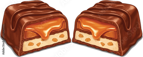 Delicious chocolate caramel treats with nuts on a white background sweet food illustration