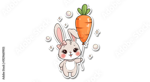 Cute bunny holding carrot balloon