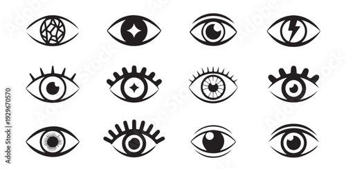 Eye symbols collection with geometric and decorative elements