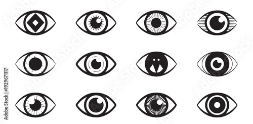Set of various eye symbols. modern minimalist eyes isolated on white background