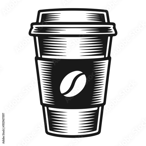 woodcut style vector illustration of a takeaway coffee cup