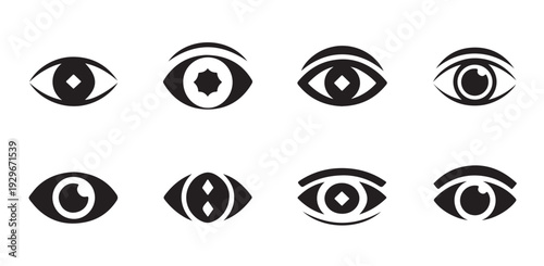 Minimalist eye icons with geometric and abstract internal designs for visual concepts