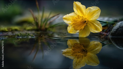 Yellow Daffodil Reflected in Water Surface