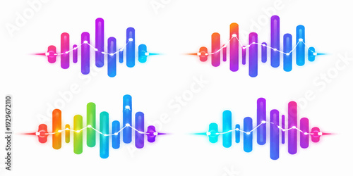 A 3d graphic of a creative idea symbol composed of many colorful spheres set against an abstract vector art background for a modern business design