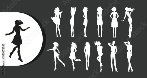 Collection of elegant female silhouettes in various poses