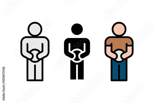 Colorful illustrations of people holding stomachs in pain or discomfort