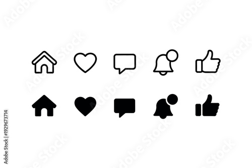 Social media icons and symbols in black and white colors