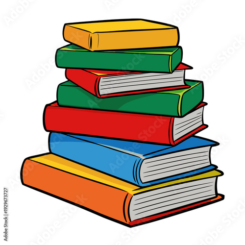 Uma pilha de livros didáticos sobre fundo branco representa o conhecimento e a educação em uma biblioteca escolar com literatura clássica para leitura e estudo