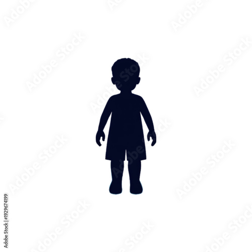 Silhouette of a standing young child, representing childhood, innocence, and basic human form illustration