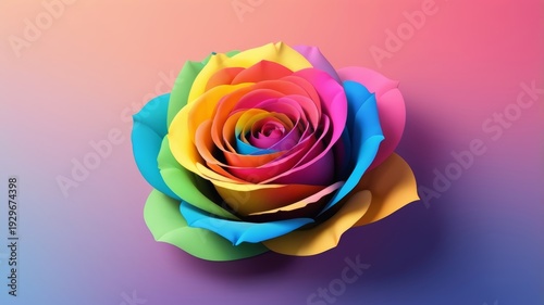 A vibrant rainbow rose stands out against a bright, colorful background, showcasing its unique petals and hues.