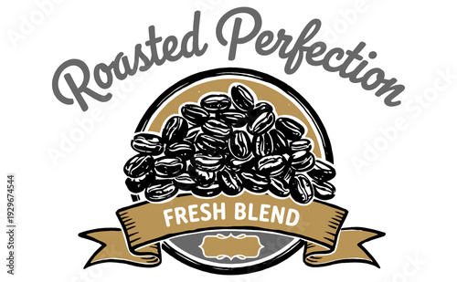 Food club artwork for t shirt print, poster, sticker and other uses. Roasted gourmet coffee beans, vector artwork.