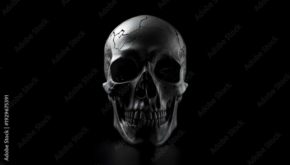 Obraz premium A dramatic close-up of a human skull on a dark background