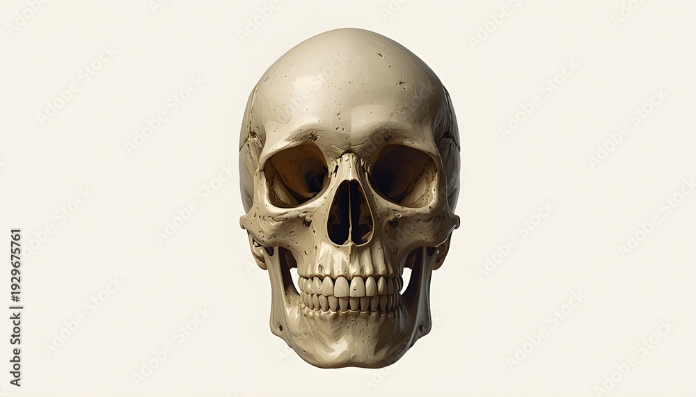 Fototapeta premium A human skull is shown against a plain background in this dramatic and vibrant image