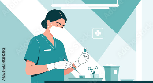 Doctor Preparing Medical Syringe and Vaccine in Clinic