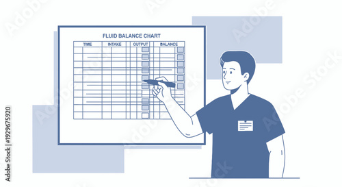 Doctor reviewing fluid balance chart, medical healthcare illustration