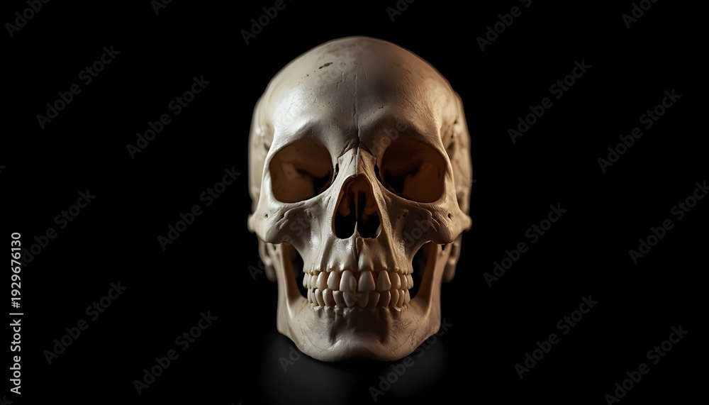 Obraz premium A human skull is displayed against a dark background in this dramatic and intense image.
